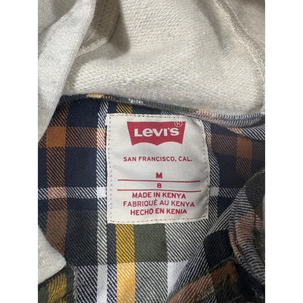 Levi's Boys Hooded Flannel Shirt Oatmeal Heather‎ Plaid Size M 8
